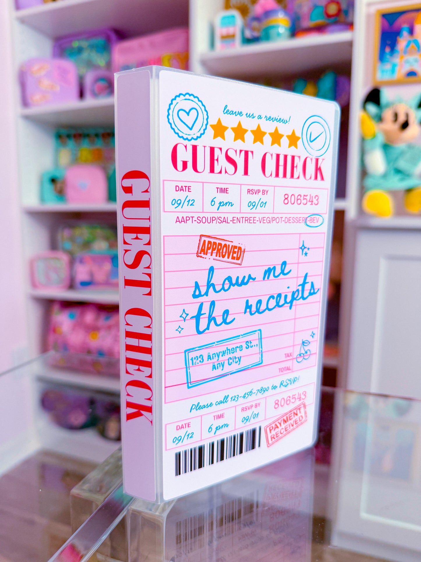 3.5x7.5 Junk Journal Storage Book - Guest Check (PINK)