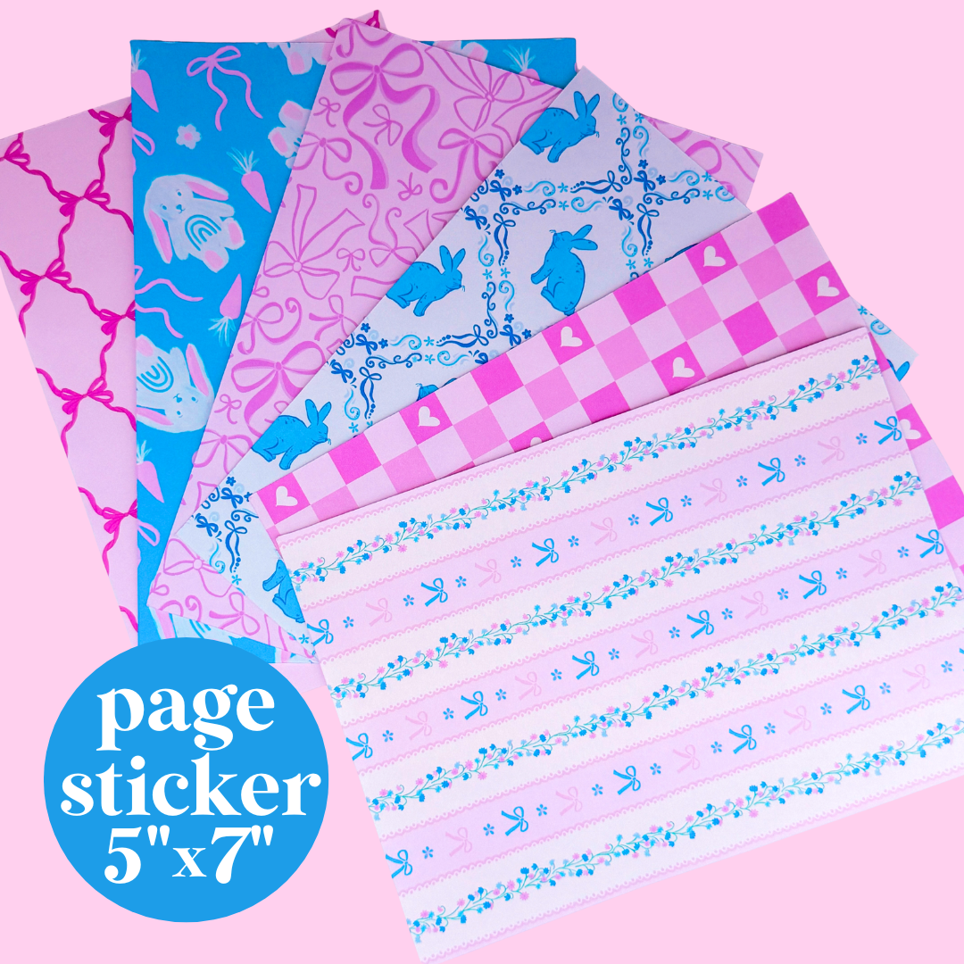 Journaling Paper Sticker - 5x7 Full Page Background Stickers (Bunny Coquette)