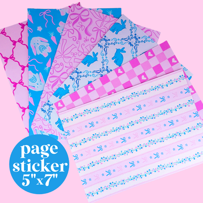 Journaling Paper Sticker - 5x7 Full Page Background Stickers (Bunny Coquette)