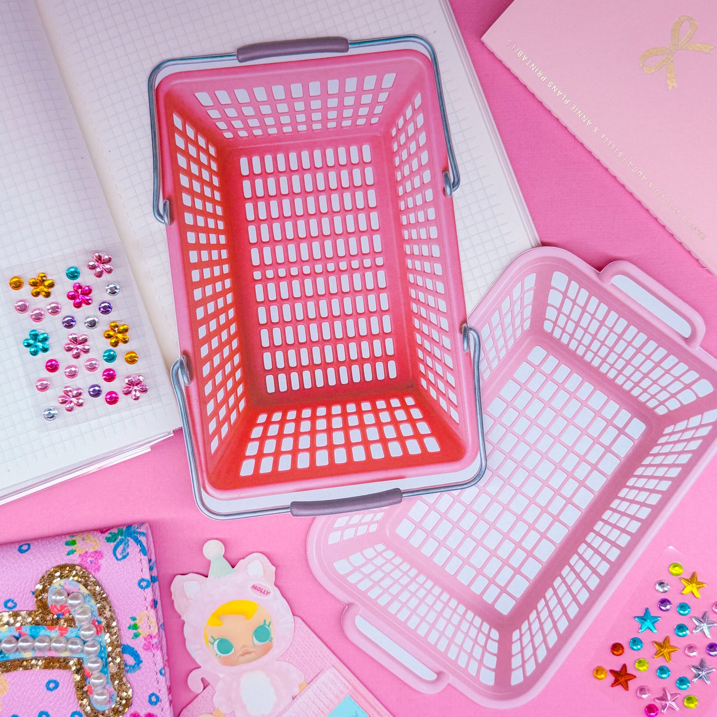 Journaling Paper Sticker - Pink Shopping Baskets Sticker SET