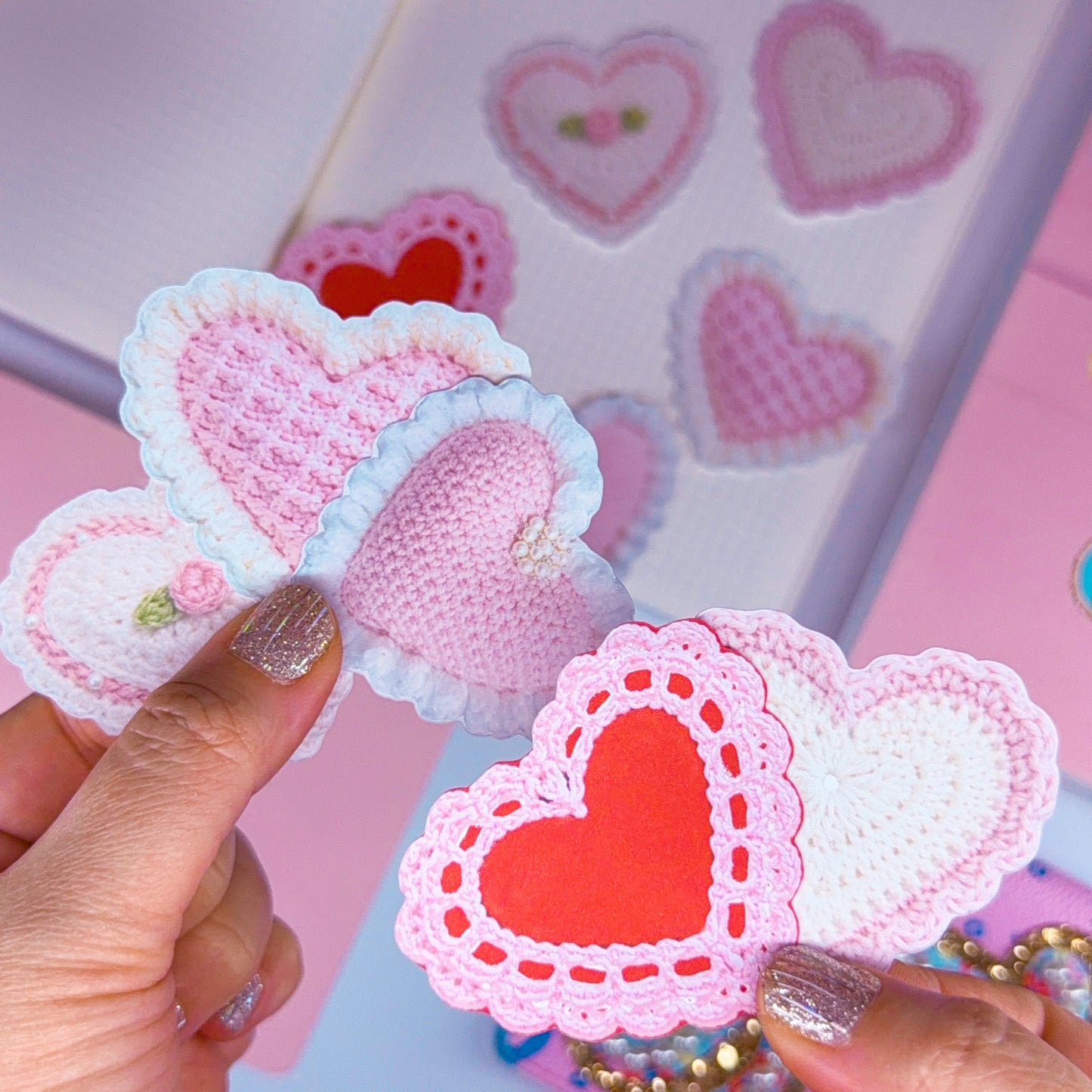 Journaling Paper Sticker - Crochet Hearts Sticker SET