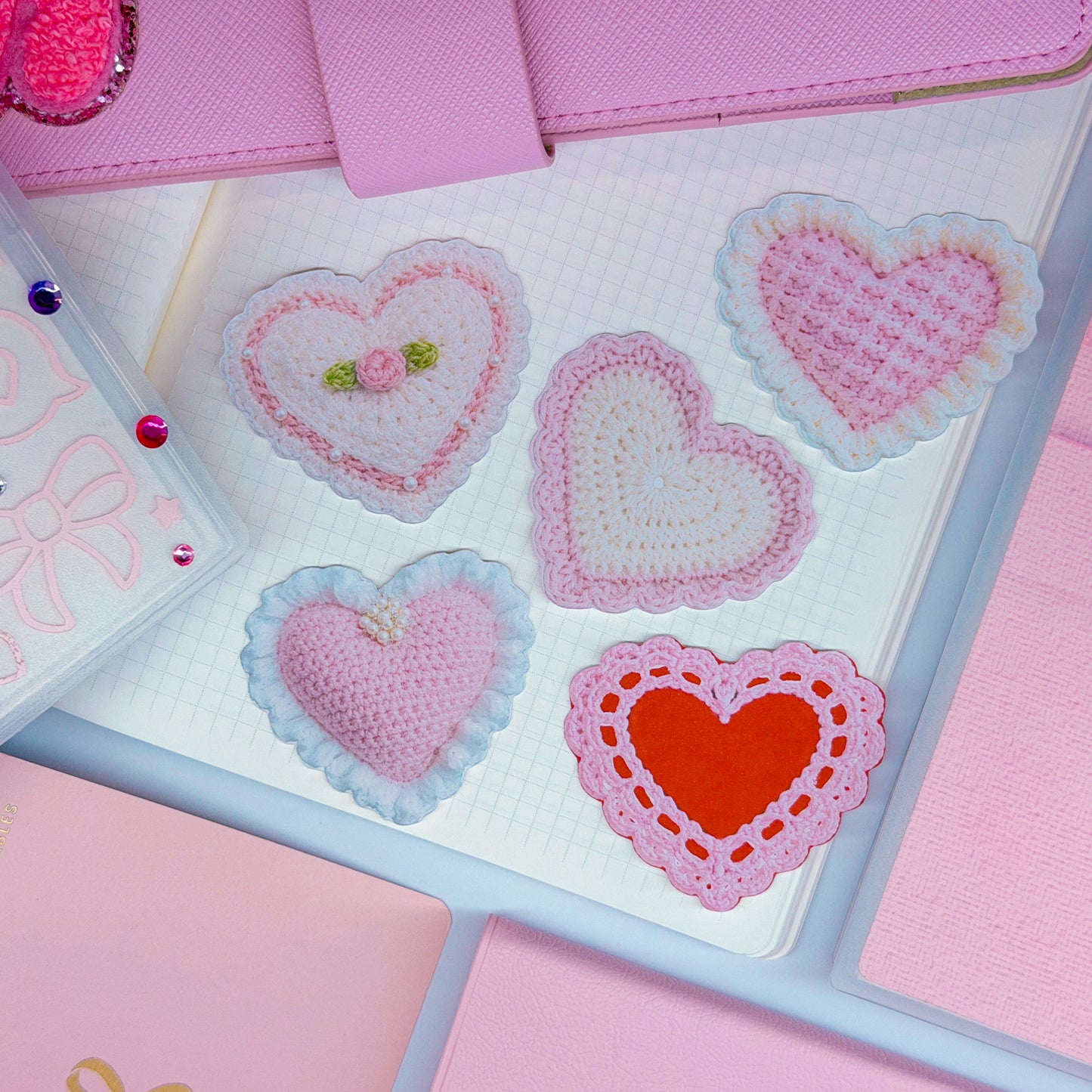 Journaling Paper Sticker - Crochet Hearts Sticker SET