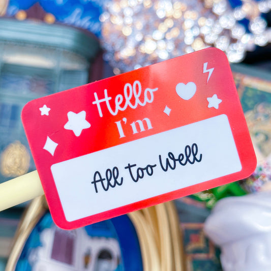 *DOLLAR DEALS* Waterproof Sticker - Hello Nametag (RED)