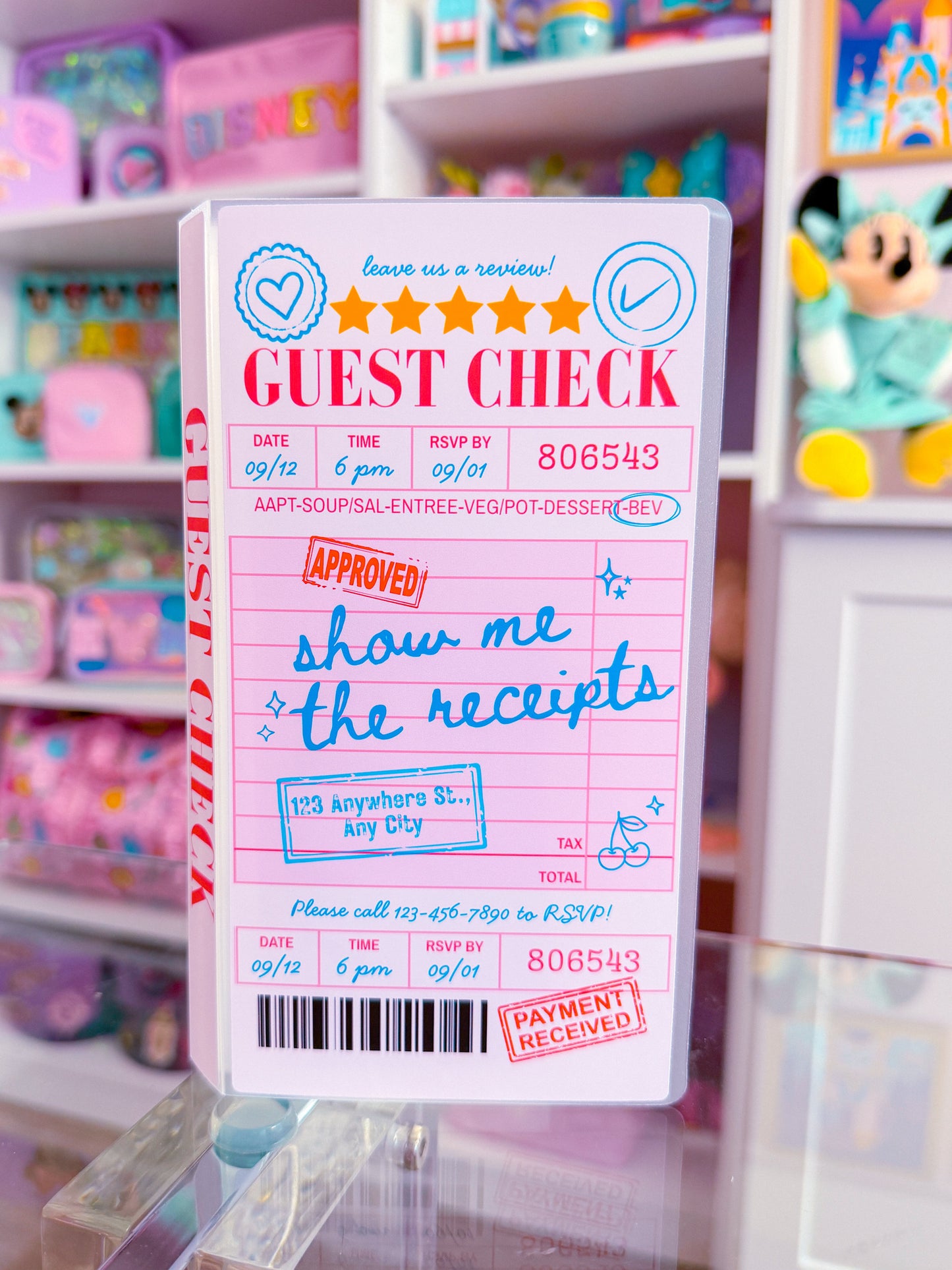 3.5x7.5 Junk Journal Storage Book - Guest Check (PINK)