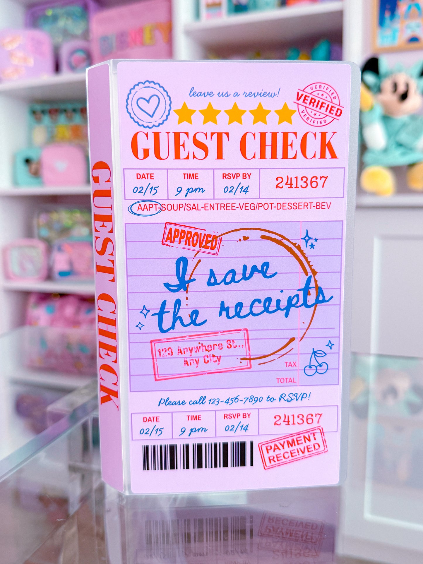 3.5x7.5 Junk Journal Storage Book - Guest Check (PURPLE)