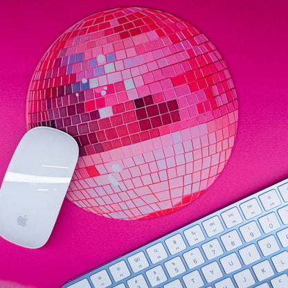 Mousepad + Coaster - Hot Pink Disco Ball