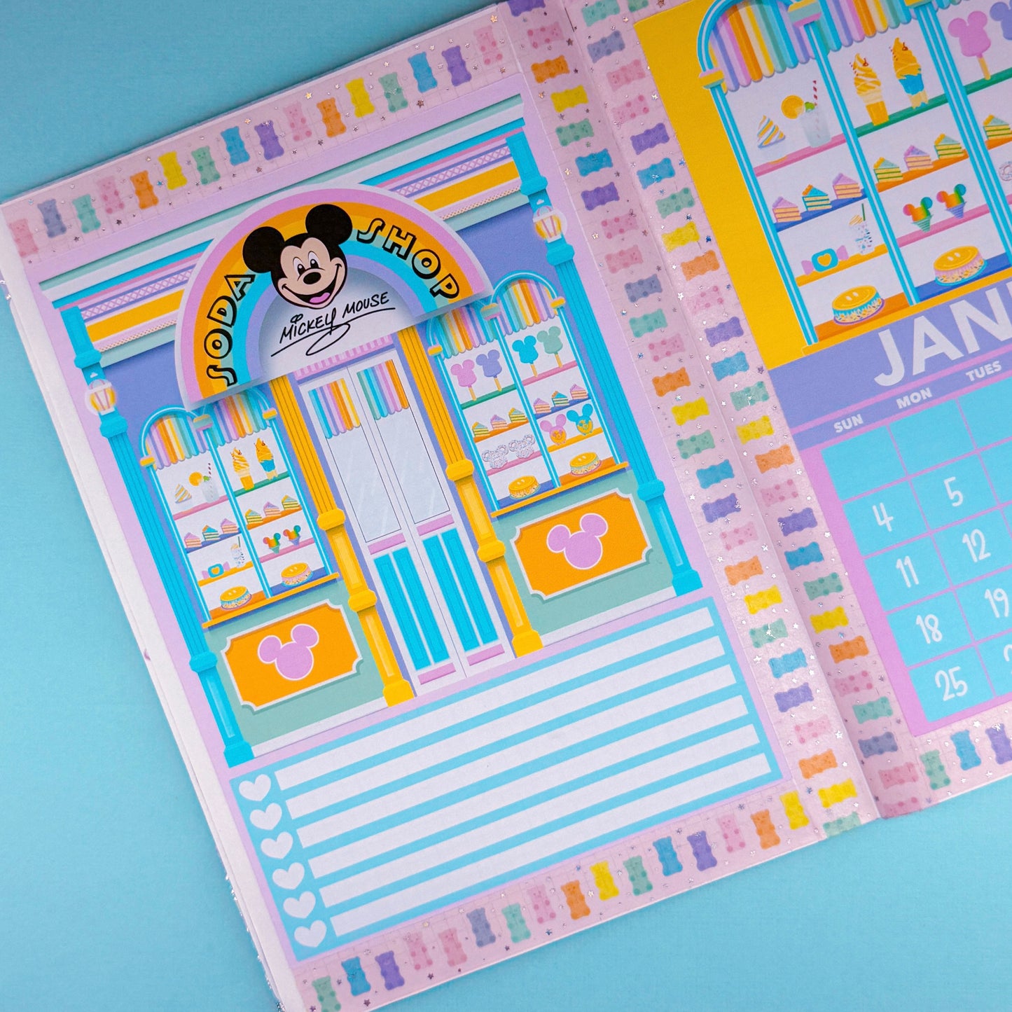 5x7 Full Page Sticker - 2026 January Calendar & Storefront (Mickey's Soda Shop)
