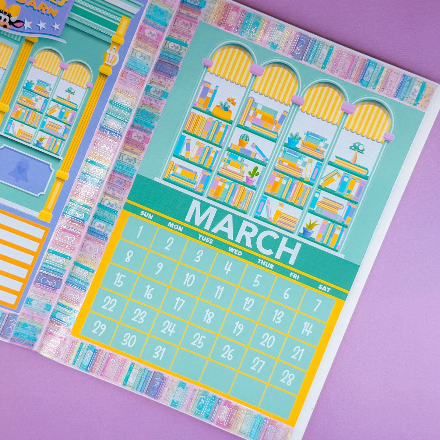 5x7 Full Page Sticker - 2026 March Calendar & Storefront (Clarabelle's Book Barn)
