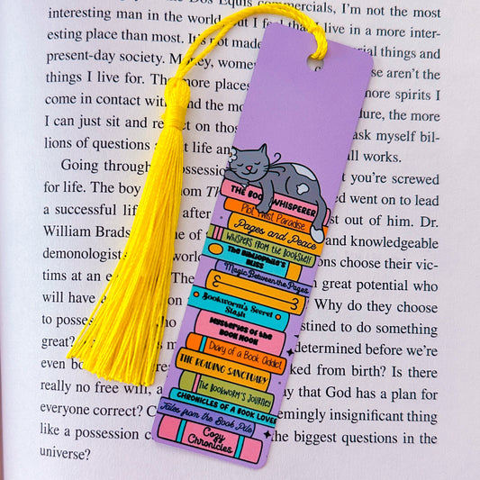 Metal Bookmark - Cat Book Stack