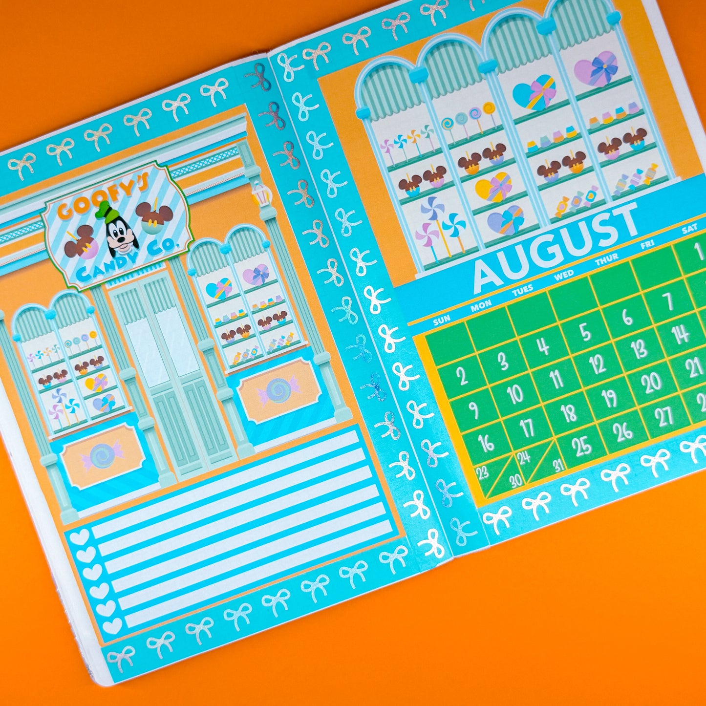 5x7 Full Page Sticker - 2026 August Calendar & Storefront (Goofy's Candy)