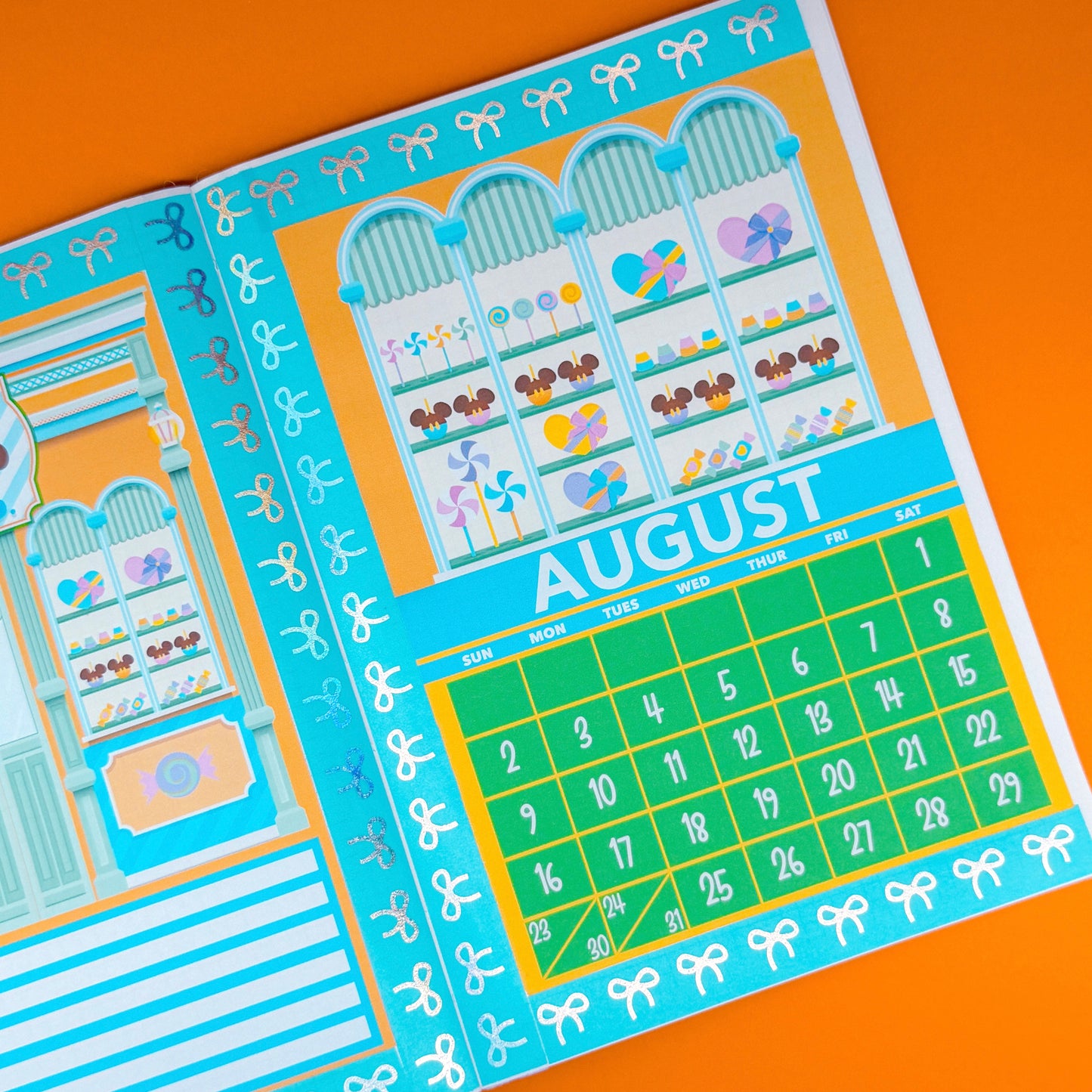 5x7 Full Page Sticker - 2026 August Calendar & Storefront (Goofy's Candy)