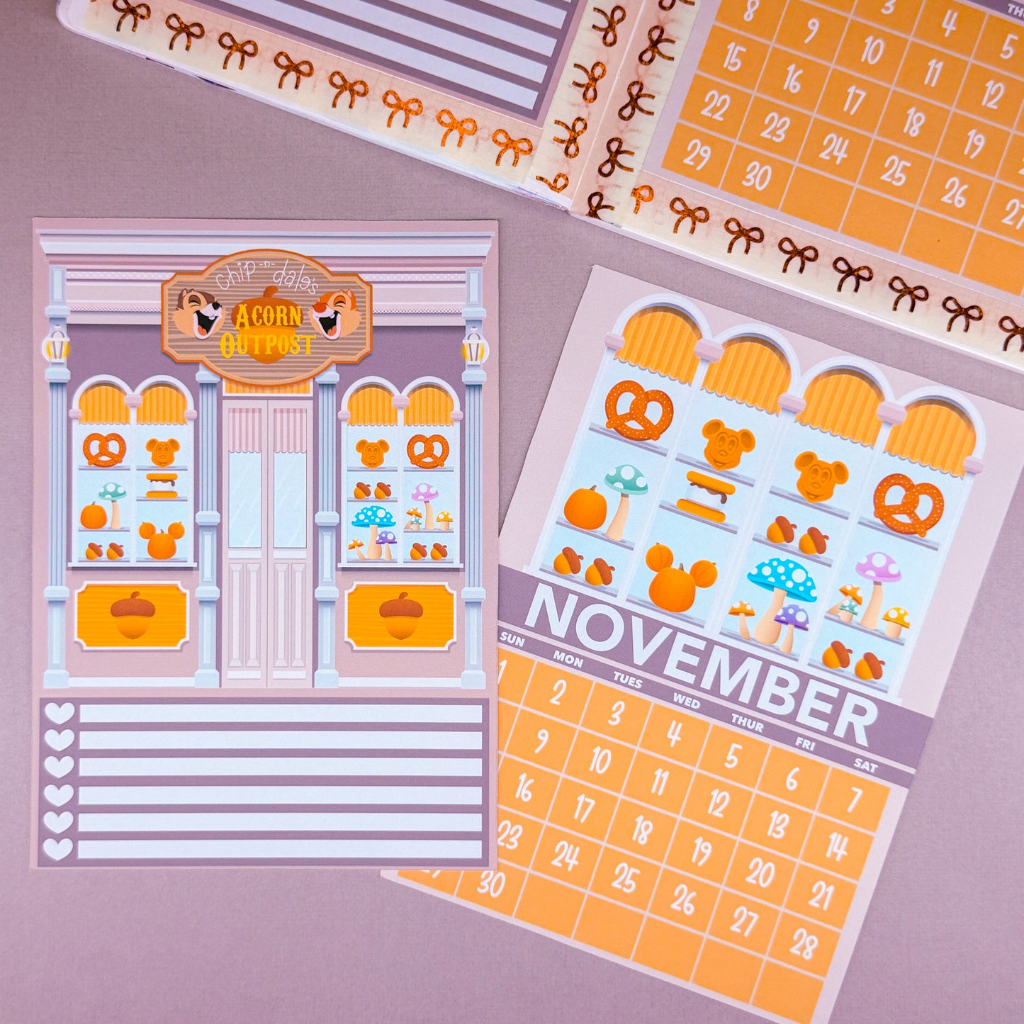 5x7 Full Page Sticker - 2026 November Calendar & Storefront (Acorn Outpost)
