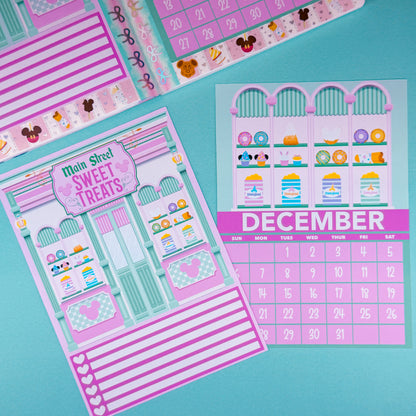 5x7 Full Page Sticker - 2026 December Calendar & Storefront (Main St. Treats)