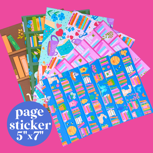 Journaling Paper Sticker - 5x7 Full Page Background Stickers (Bookshelf)