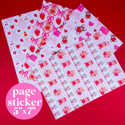 Journaling Paper Sticker - 5x7 Full Page Background Stickers (Beary Sweet)