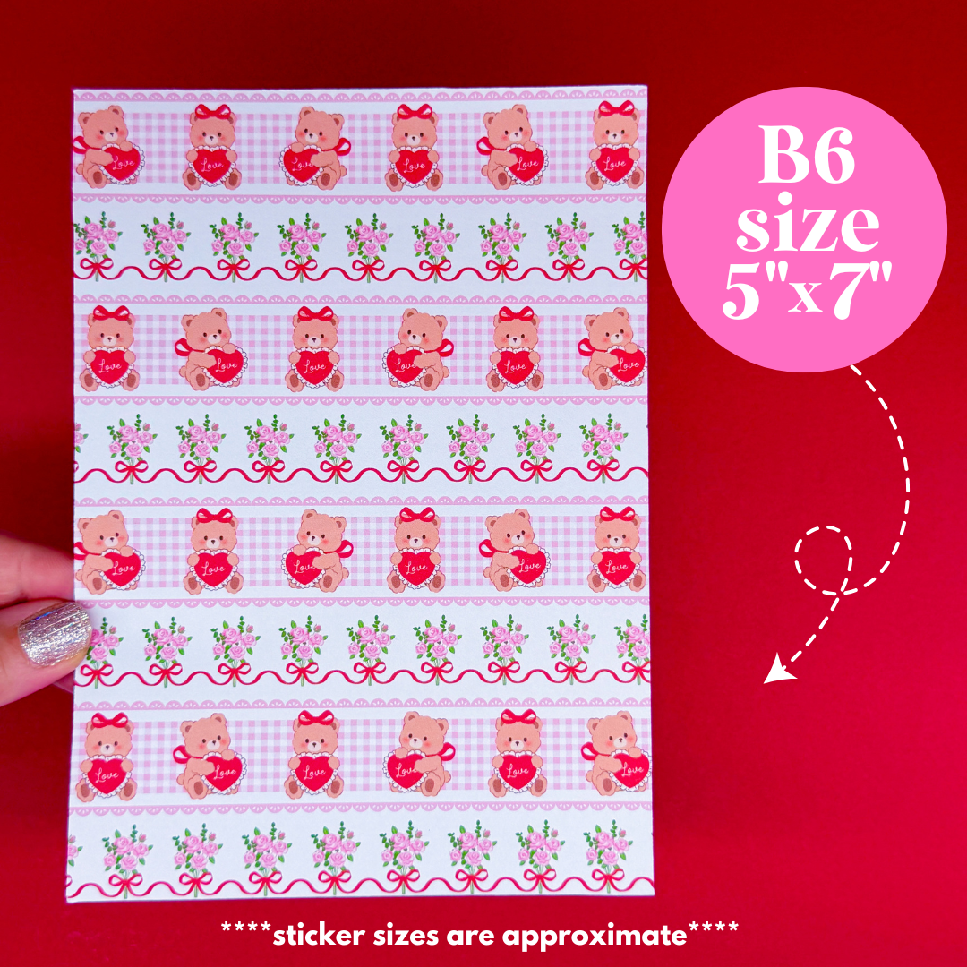 Journaling Paper Sticker - 5x7 Full Page Background Stickers (Beary Sweet)
